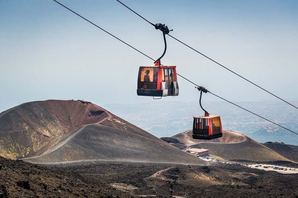 Etna cable car with the silvestri craters in the background.